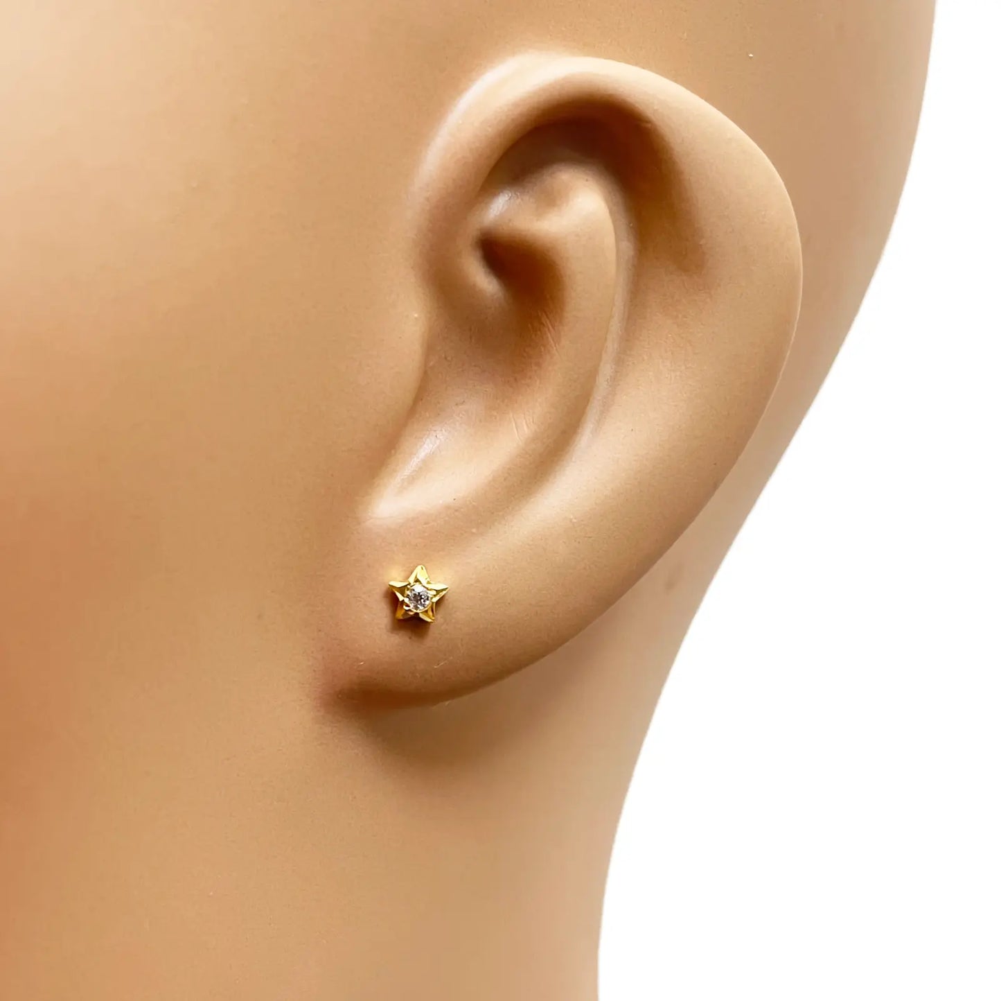 22ct Yellow Gold High Polished Cubic Zirconia Small Star Children's Earrings 4mm Width 