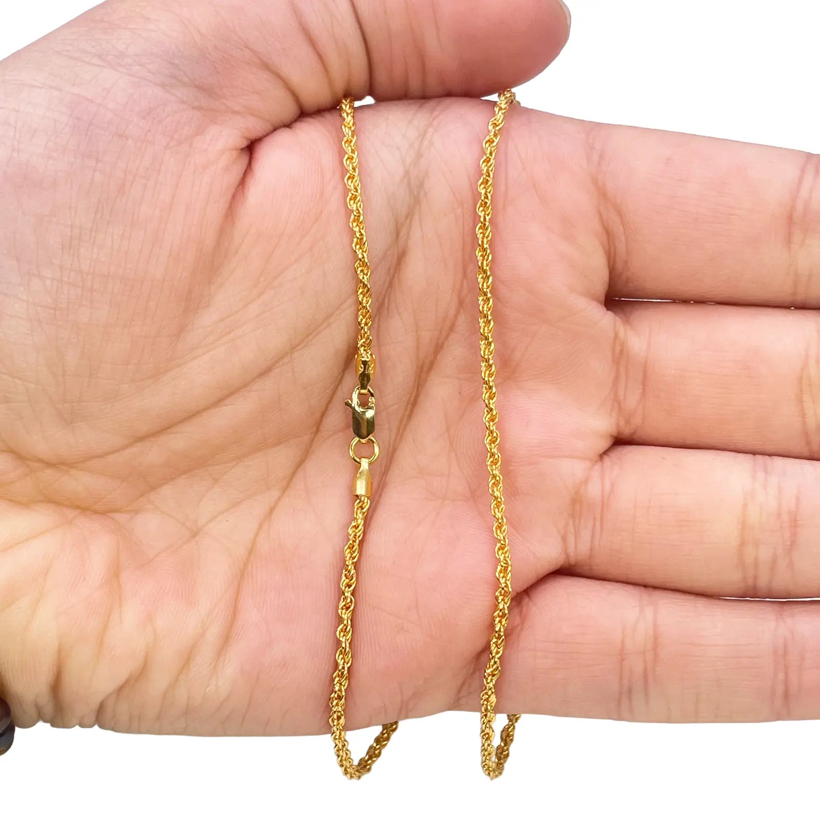 22ct Yellow Gold Lightweight Rope Chain Necklace 18 Inches 1.7mm Width 