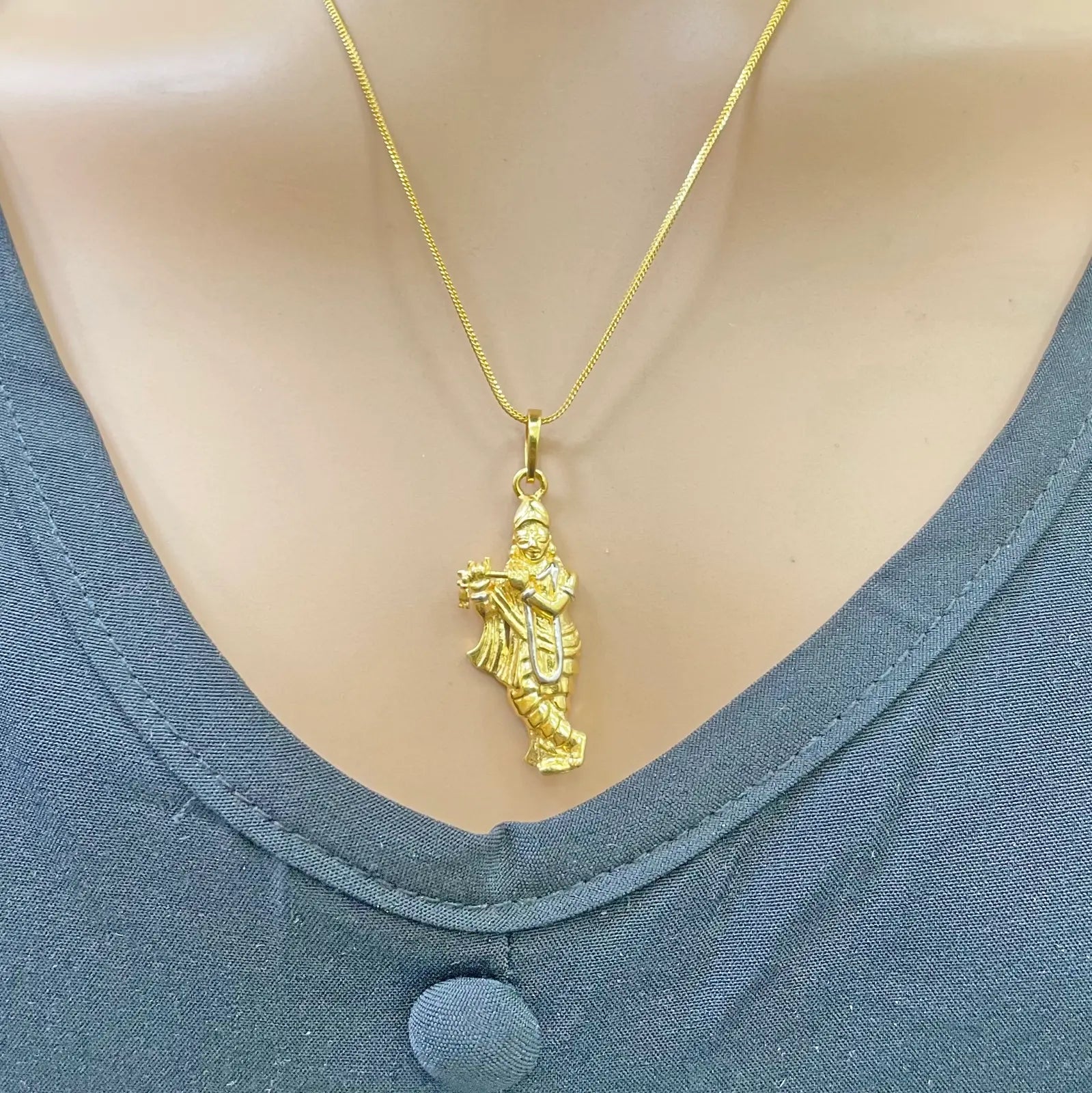 22ct Yellow Gold Lord Krishna Flute Pendant Hindu God Charm in Two Tone  Gold Pendant
