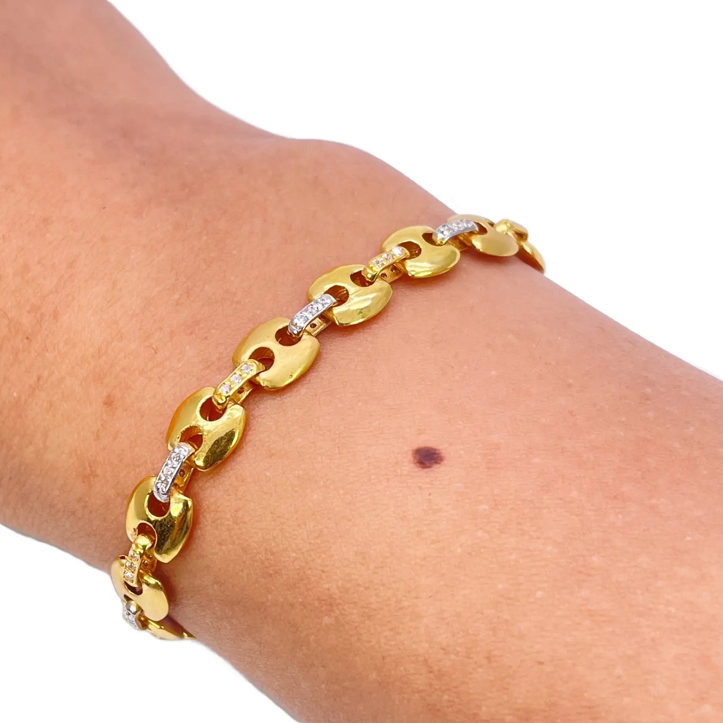 22ct Yellow Gold Men's Matte & High Polished CZ Bracelet 8.3'' inches 