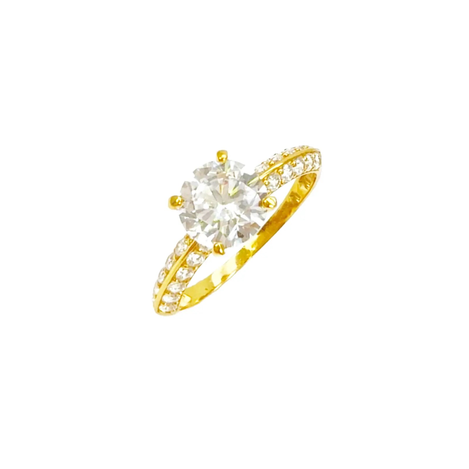 22ct Yellow Gold Round 4-Claw Cubic Zirconia Pave Engagement Ring 7mm Width 