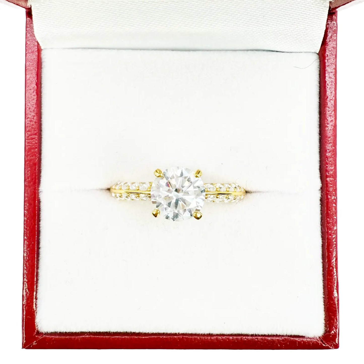 22ct Yellow Gold Round 4-Claw Cubic Zirconia Pave Engagement Ring 7mm Width 