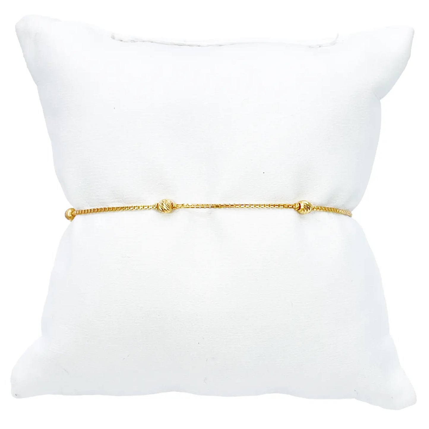 22ct Yellow Gold Six Beaded Diamond Cut Box Chain Bracelet 7 Inches 