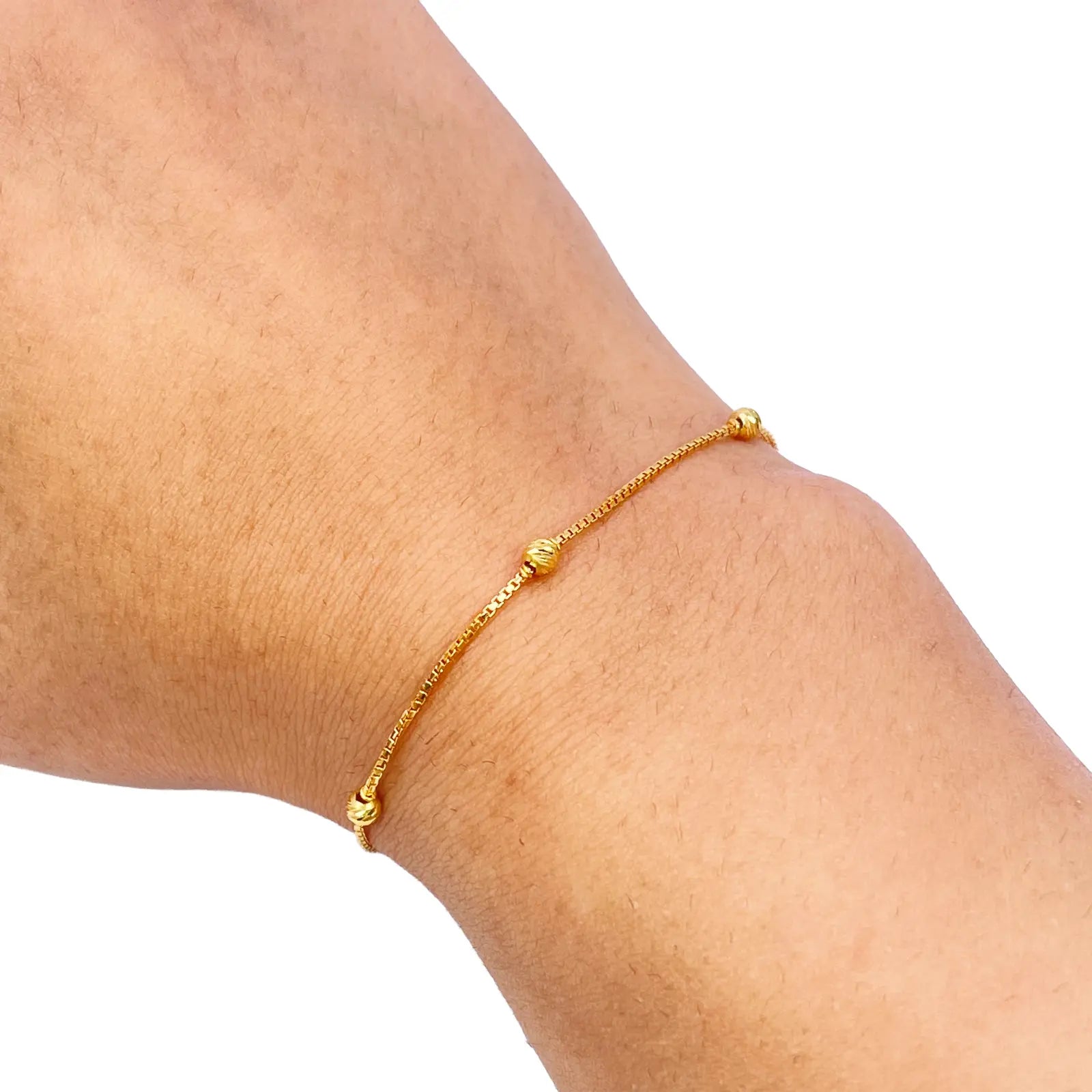 22ct Yellow Gold Six Beaded Diamond Cut Box Chain Bracelet 7 Inches 