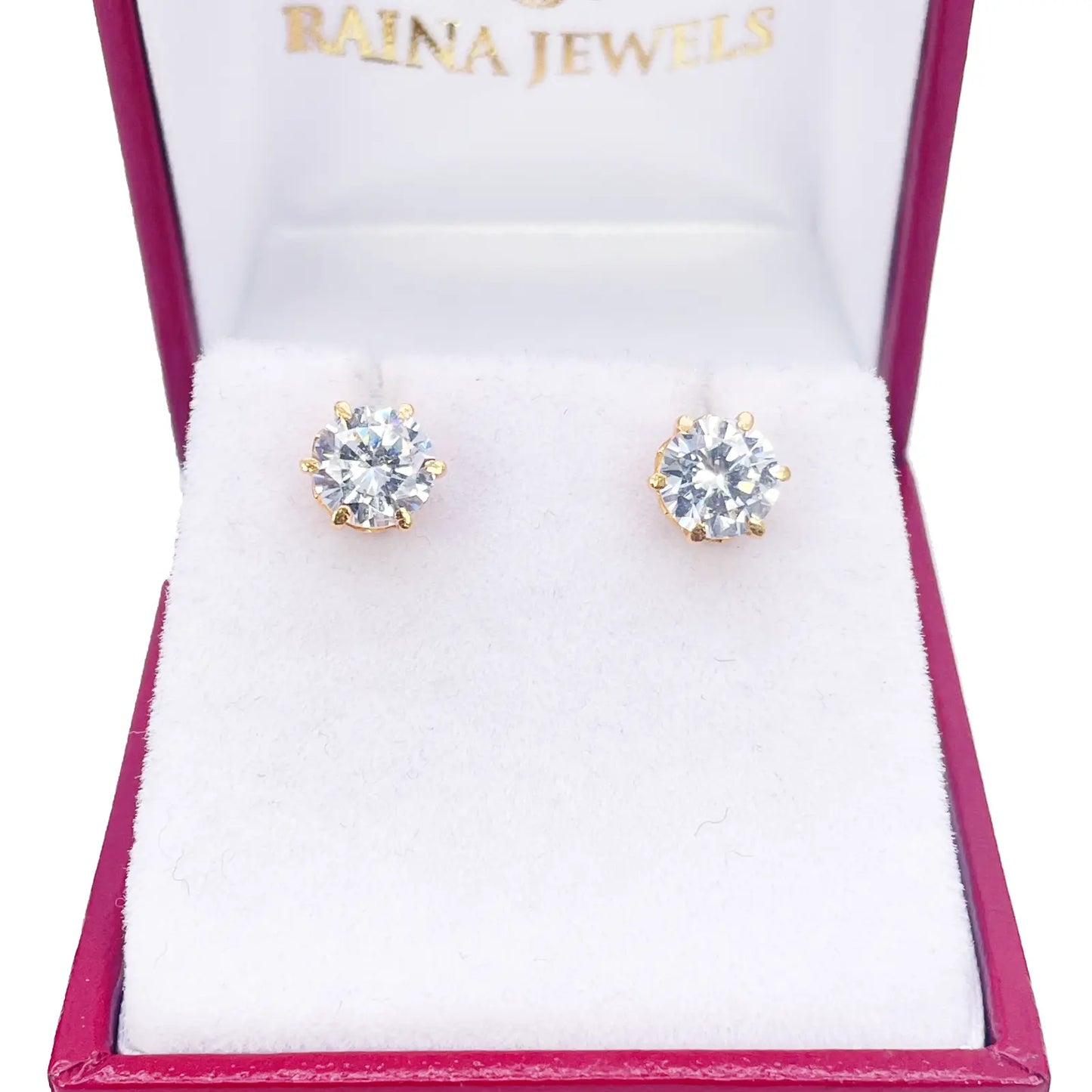 22ct Yellow Gold Six Claw Cubic Zirconia Round Stud Earrings 6mm 
