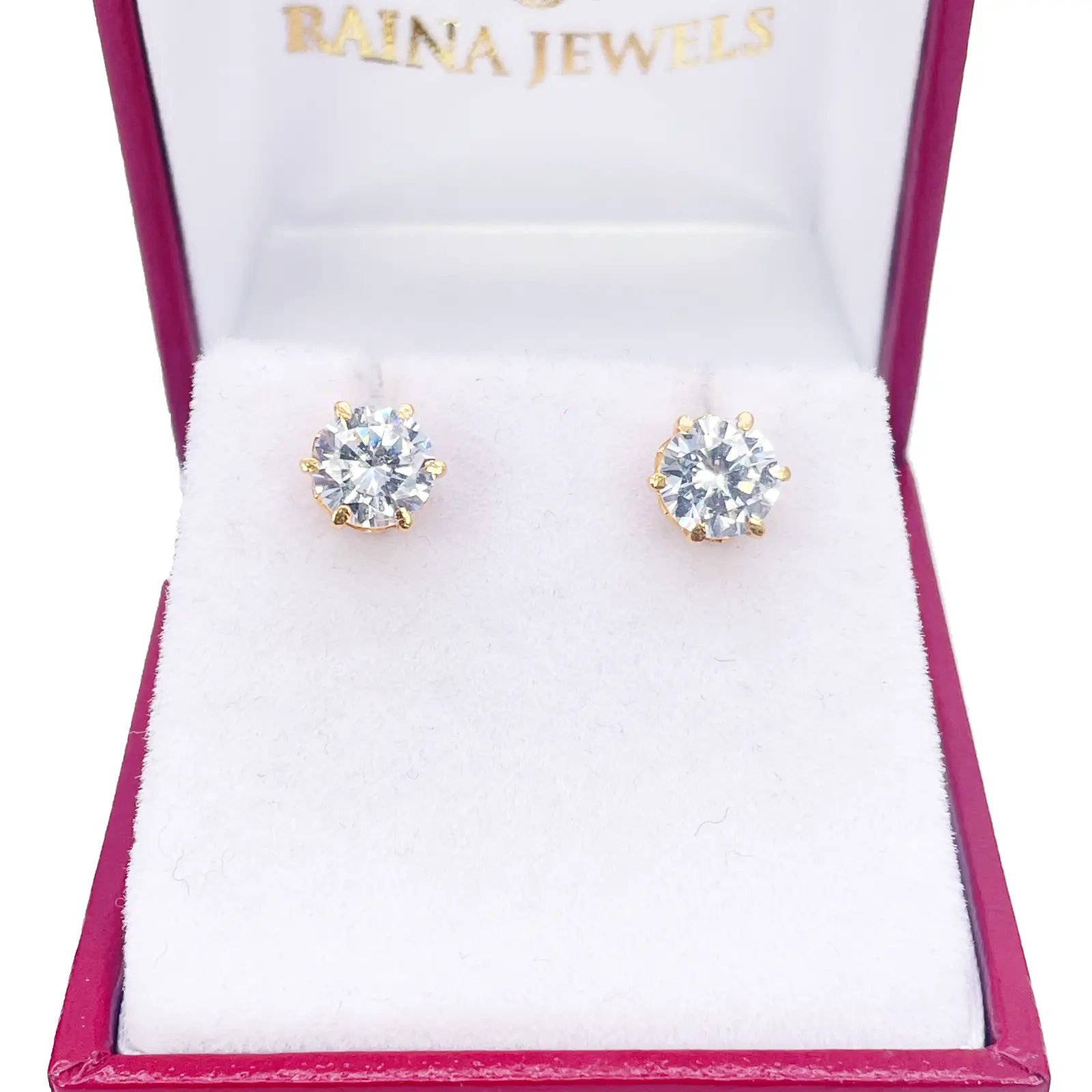 22ct Yellow Gold Six Claw Cubic Zirconia Round Stud Earrings 6mm 