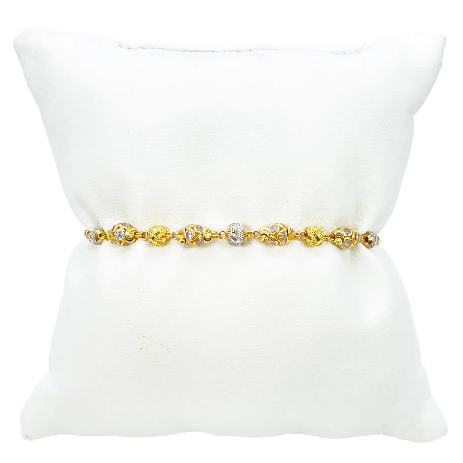 22ct Yellow Gold Sparkly Glitter Ball & Two-Tone Diamond Cut Beaded Bracelet 