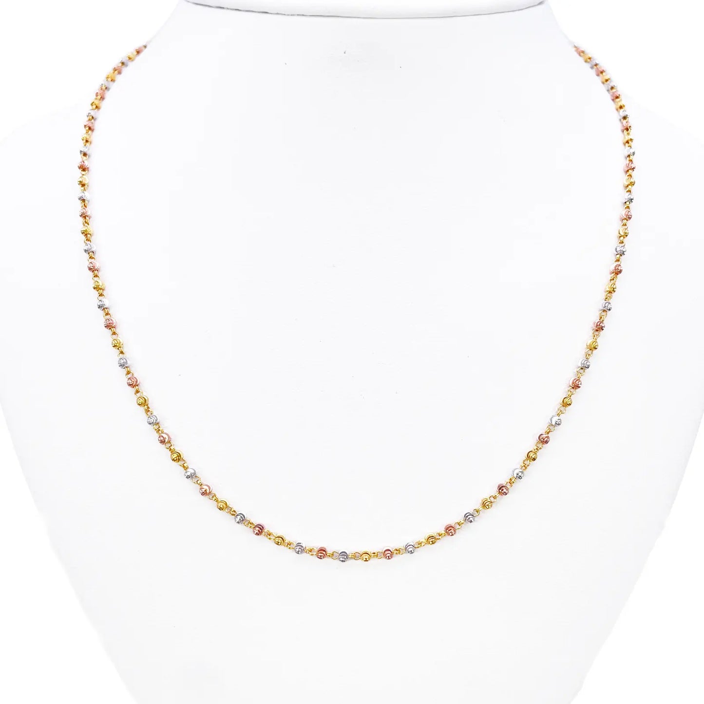22ct Yellow Gold Tri-Colour Diamond Cut Ball Beaded Necklace 22 Inches 2.3 Width 