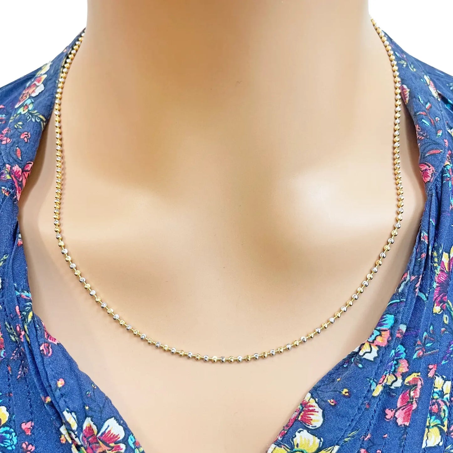 22ct Yellow Gold Two-Tone Diamond-Cut Ball Beaded Chain Necklace 1.9mm  Gold Necklcae