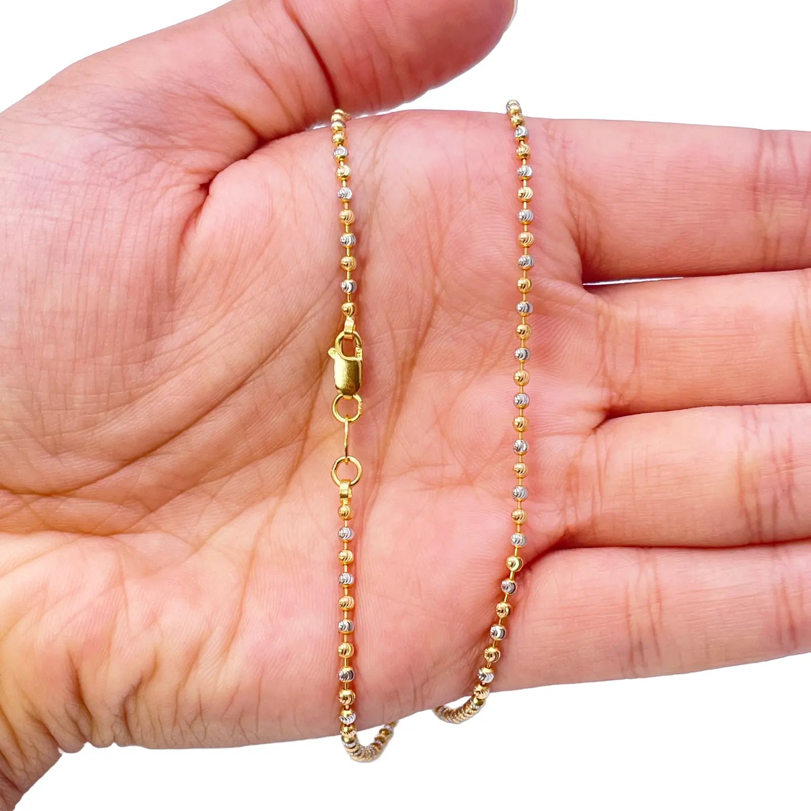 22ct Yellow Gold Two-Tone Diamond-Cut Ball Beaded Chain Necklace 1.9mm  Gold Necklaces