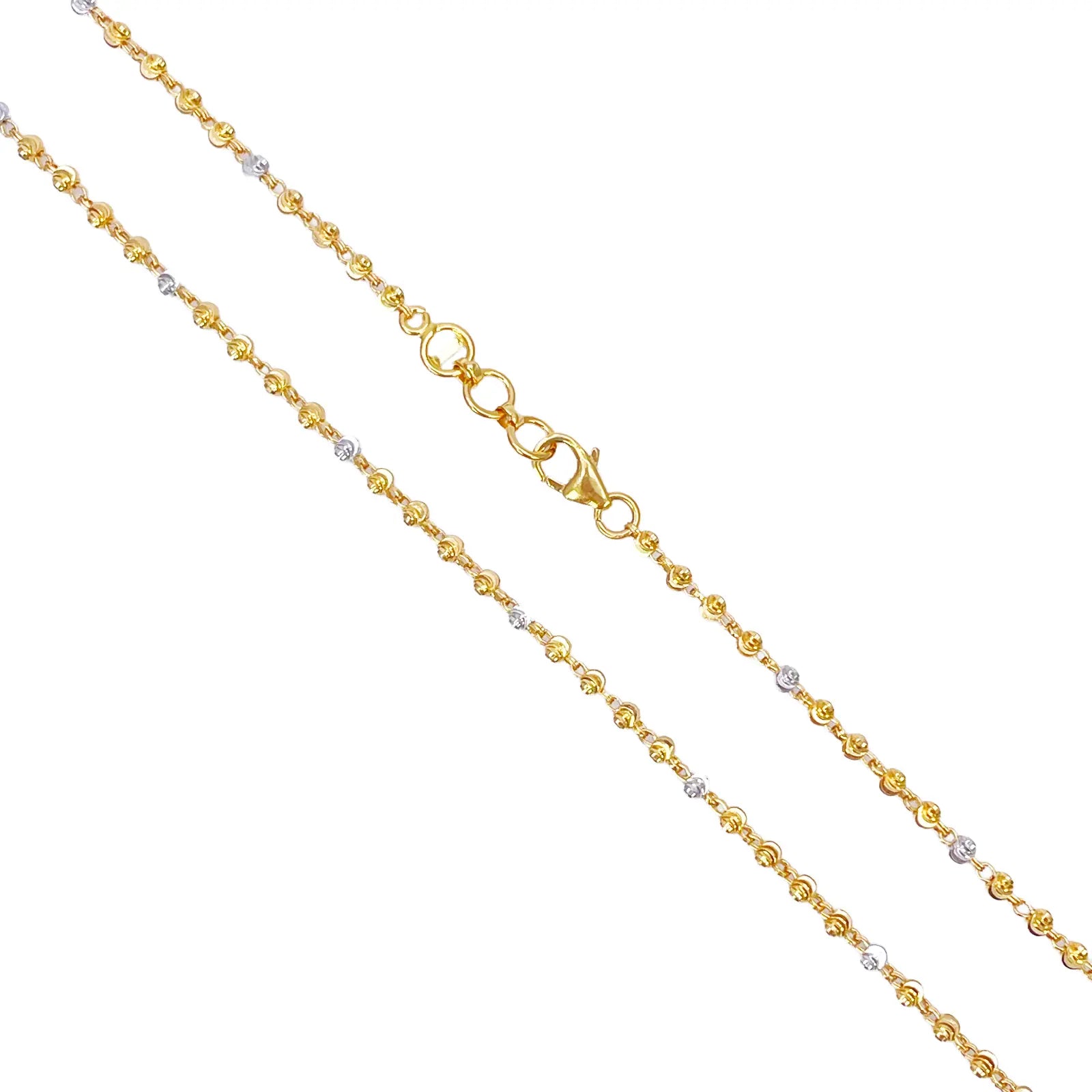 22ct Yellow Gold Two-Tone Diamond Cut Ball Beaded Necklace 18 Inches 2.3 Width 