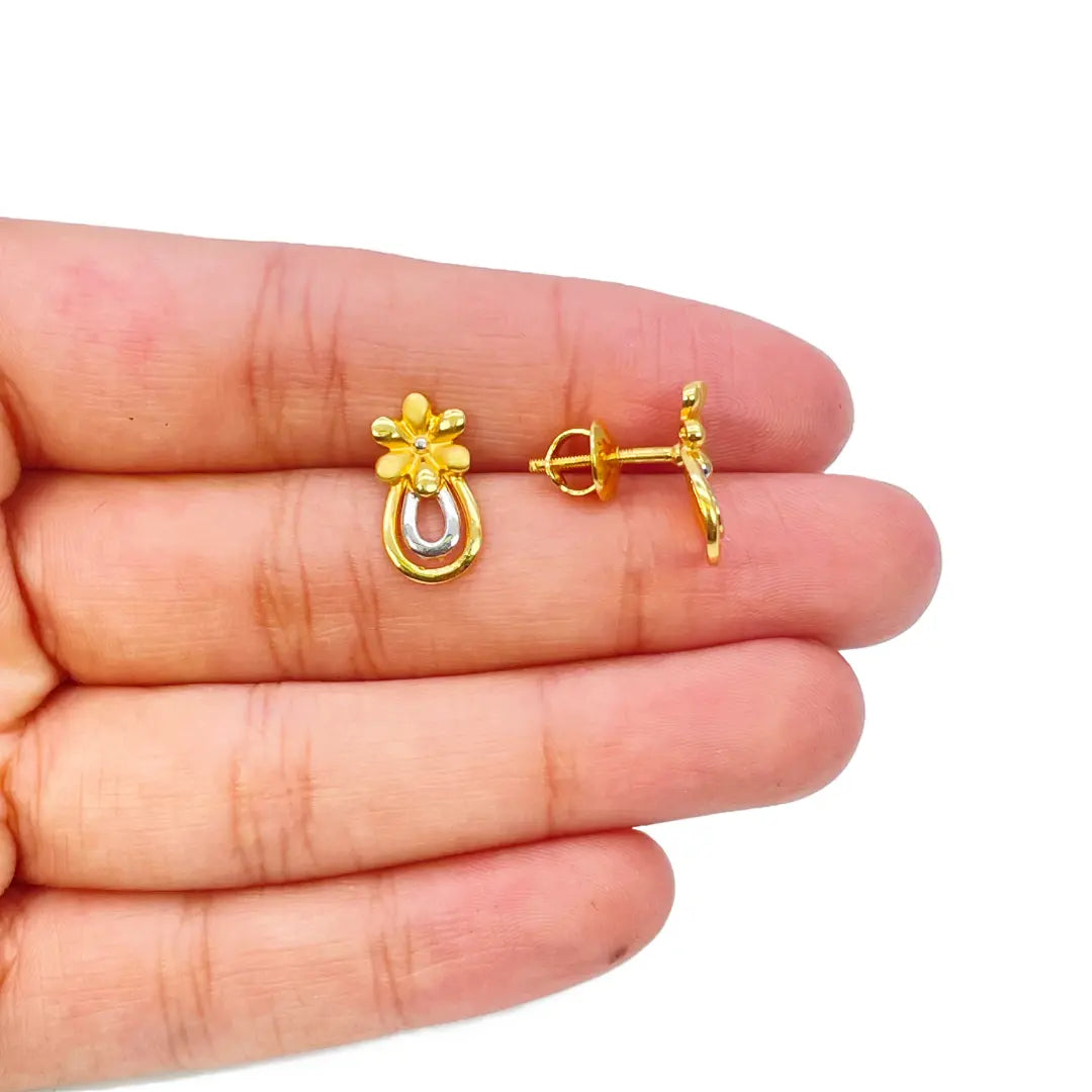 22ct Yellow Gold Two-Tone Flower & Pineapple Design Ladies Stud Earrings 