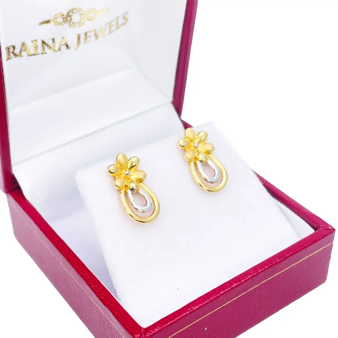 22ct Yellow Gold Two-Tone Flower & Pineapple Design Ladies Stud Earrings 