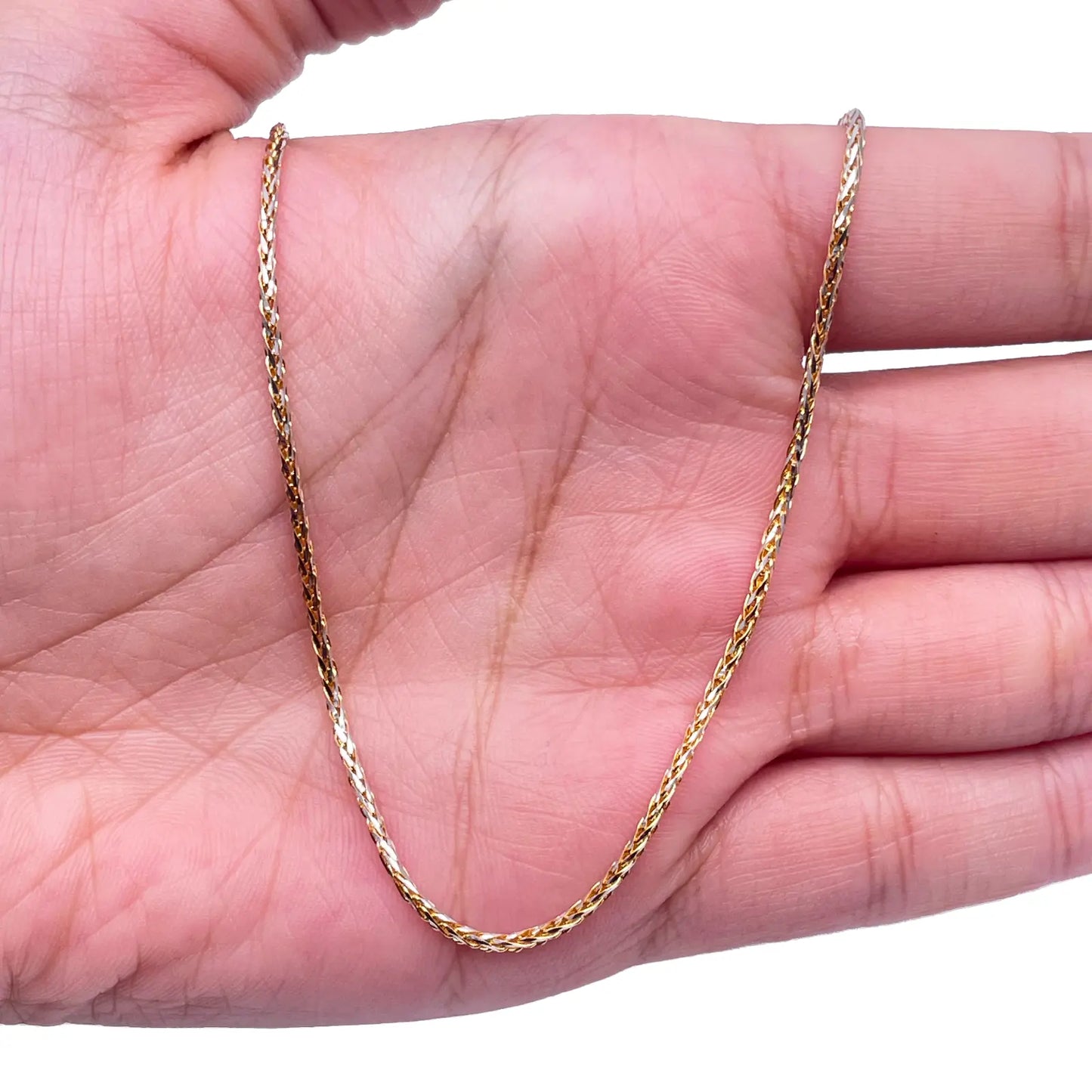 22ct Yellow Gold Two Tone Spiga Chain Necklace 20"inches 1.5mm Width 