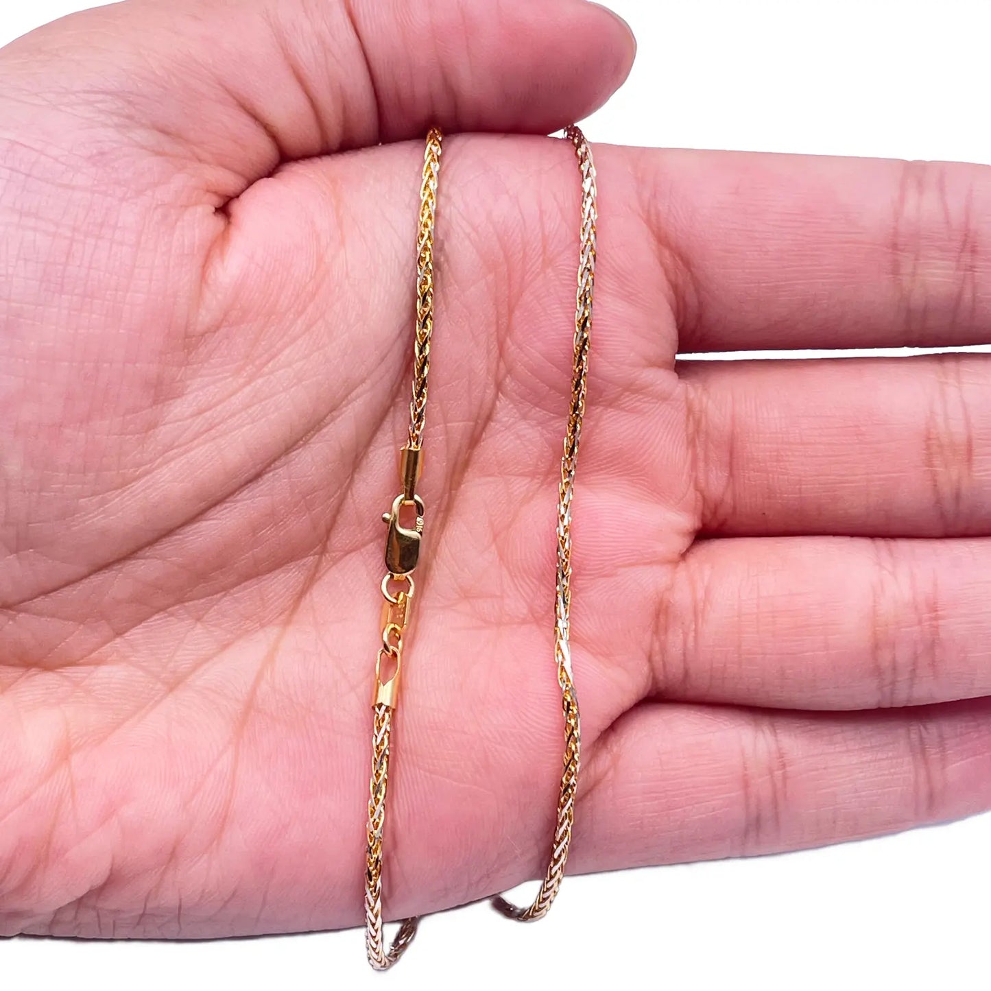 22ct Yellow Gold Two Tone Spiga Chain Necklace 20"inches 1.5mm Width 