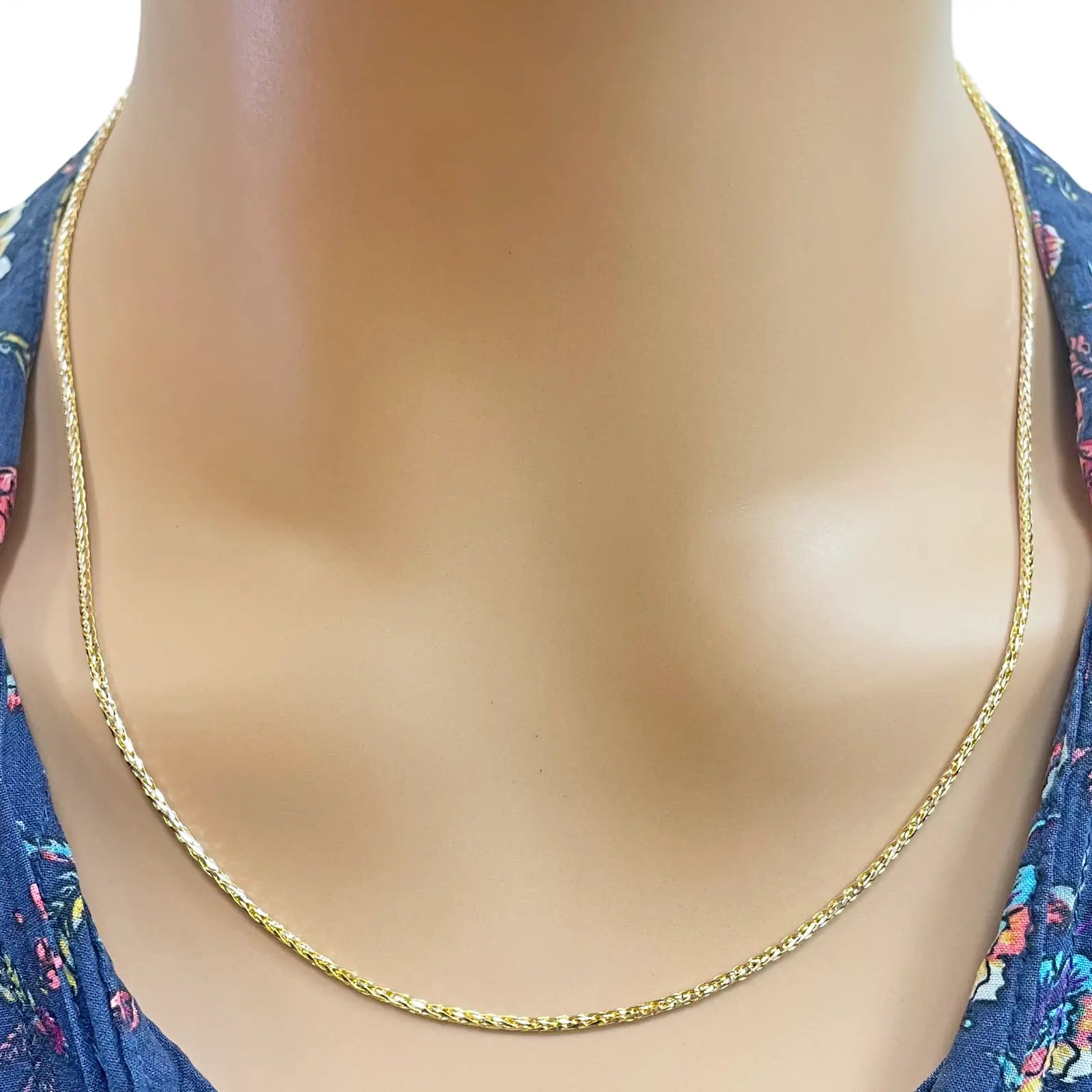 22ct Yellow Gold Two Tone Spiga Chain Necklace 20"inches 1.5mm Width 