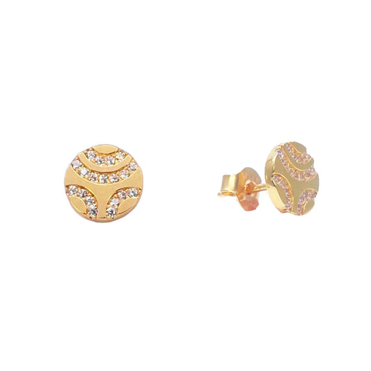 22ct Yellow Gold Unique Round Flat Button Style Stud Earrings 8mm 