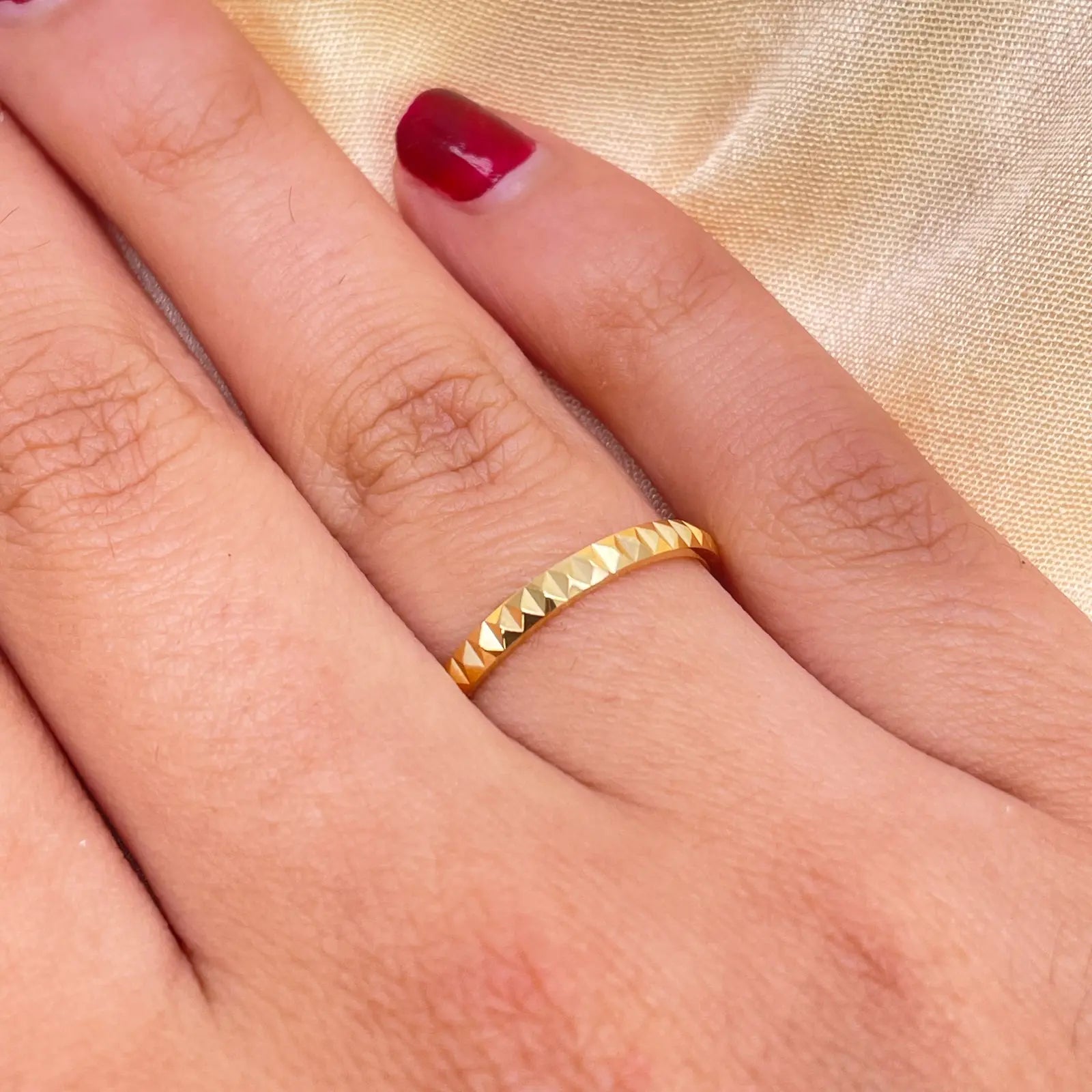 22ct Yellow Gold Women's Wedding Band 2mm High Polished & Diamond Cut Groves  Diamond Bracelets