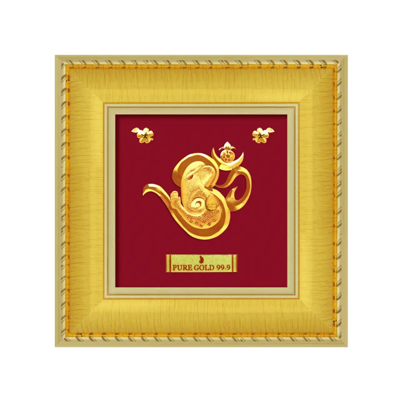 24ct Pure Gold Leaf Om Ganesha Frame 12.7 x 12.7cm 