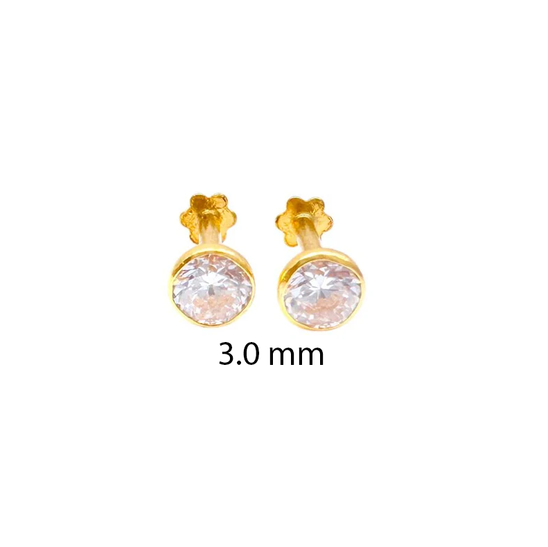 Boucles d'oreilles clous pour enfants en or jaune 22 carats serti clos rond 2,5-4,5 mm