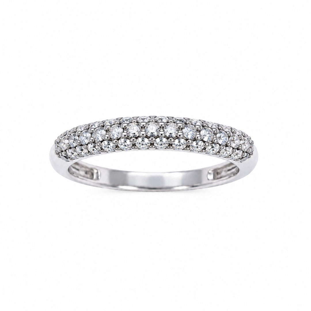 Bague Dôme 3 rangs de Diamants Pavés Or Blanc 14 carats 0.34 carat