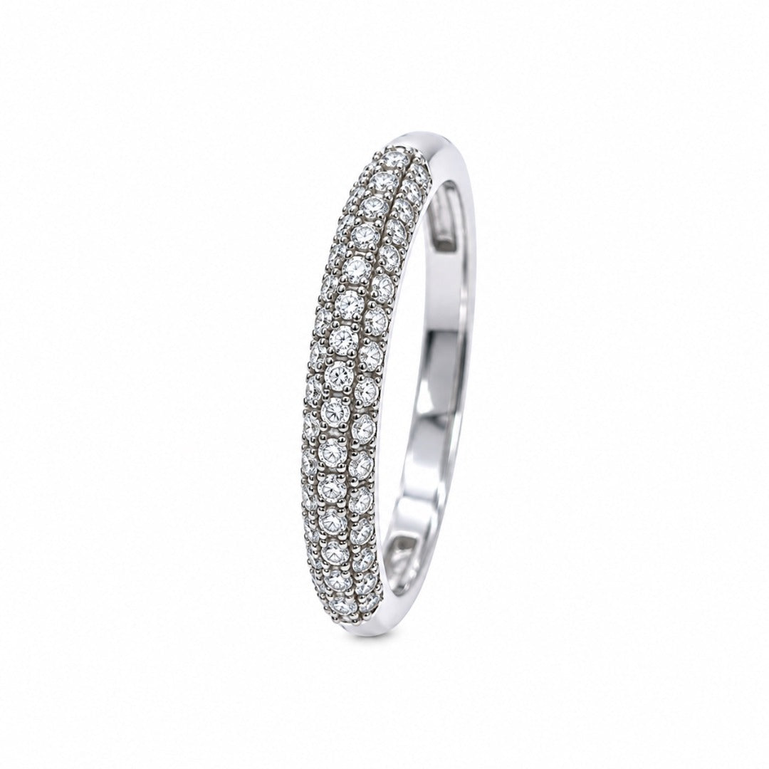 Bague Dôme 3 rangs de Diamants Pavés Or Blanc 14 carats 0.34 carat