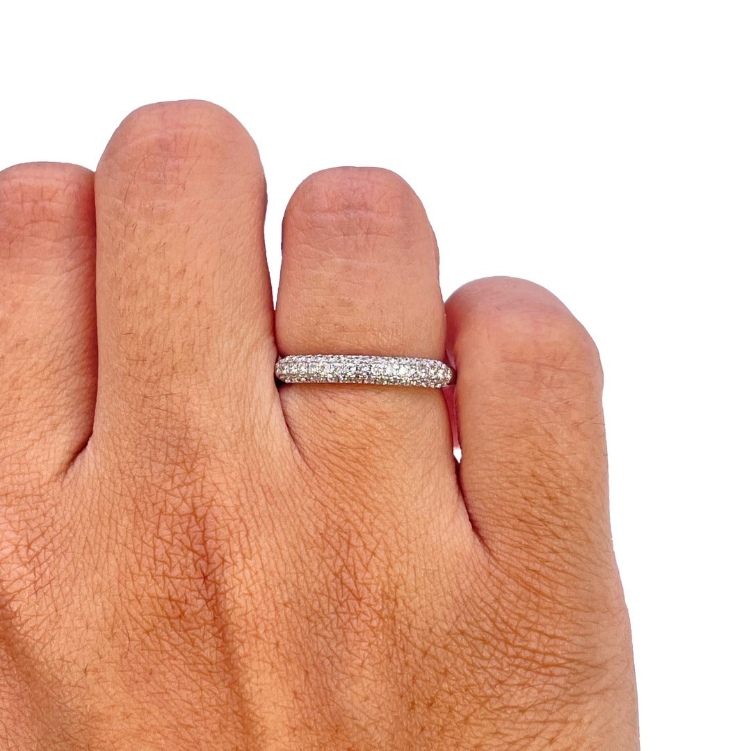 Bague Dôme 3 rangs de Diamants Pavés Or Blanc 14 carats 0.34 carat