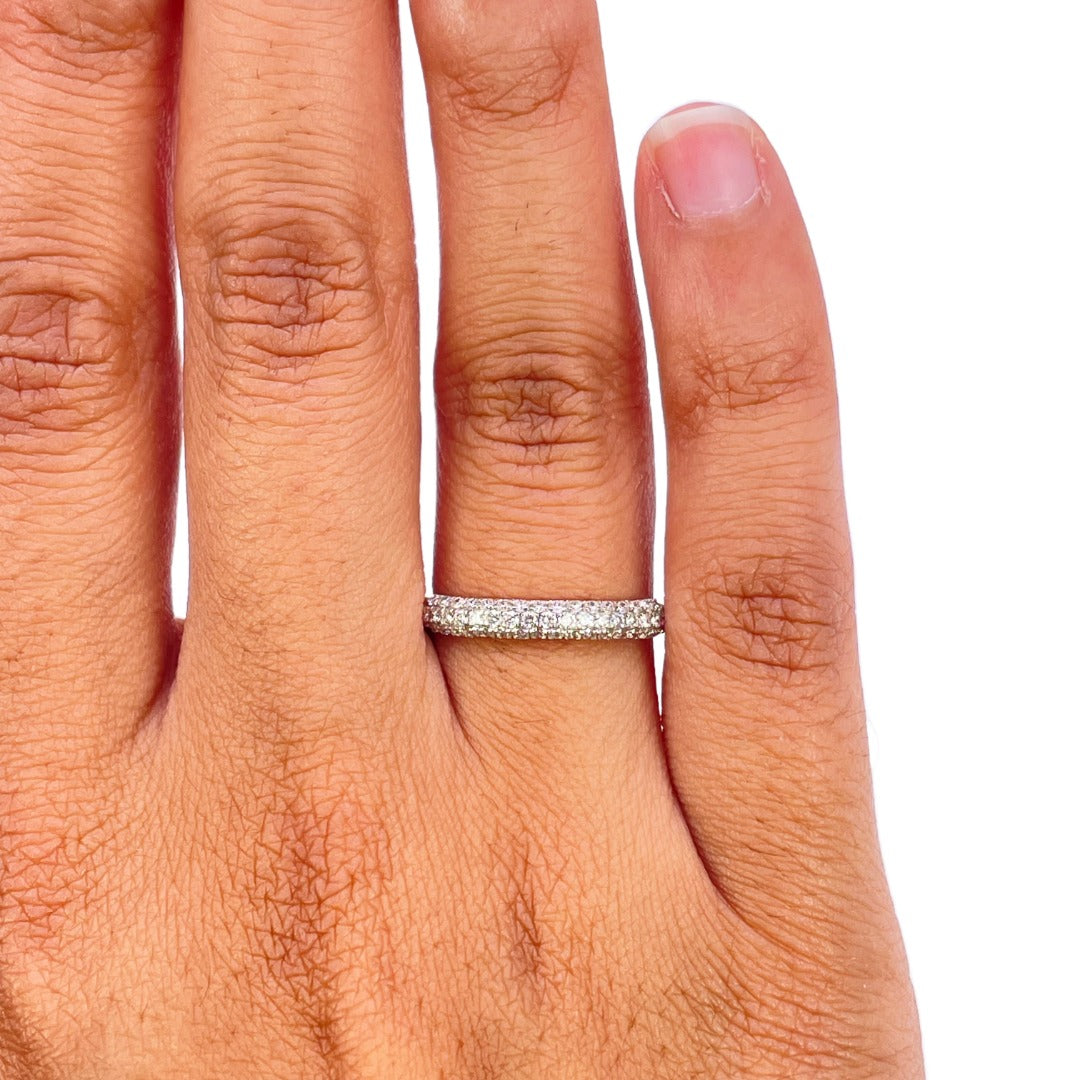 18ct Rose Gold Natural Diamond Dome Pave Ring 3 Row 0.34ct