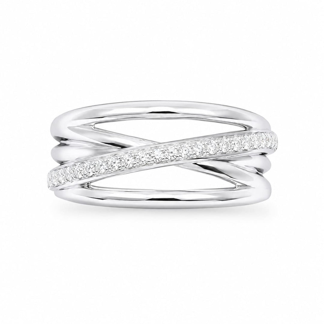 Bague Demi-Alliance Croisée Polie Diamants en Or Blanc 18 carats 0,12 carat