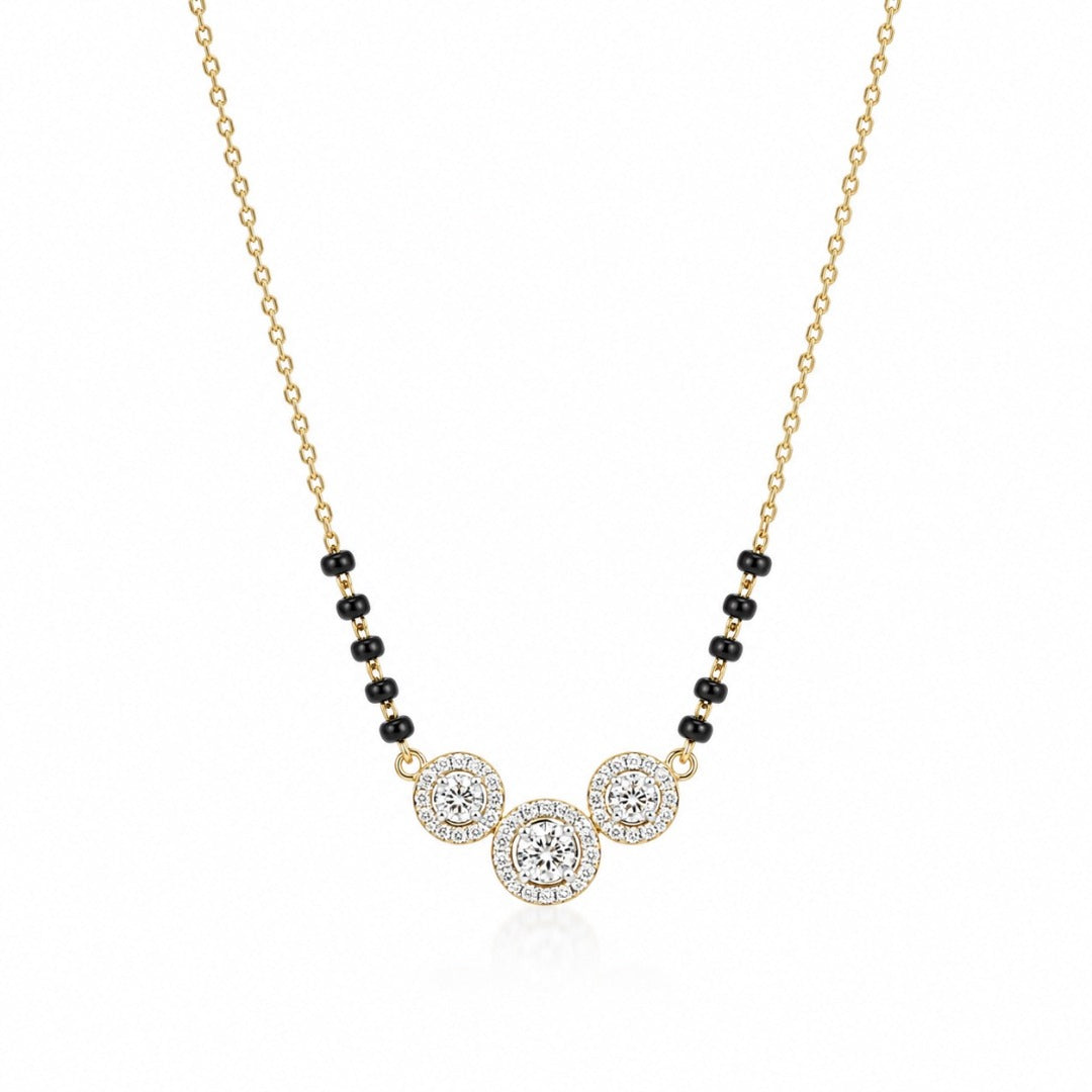 Pendentif mangalsutra triple halo en or jaune 18 carats et diamant naturel de 0,62 carat poinçonné