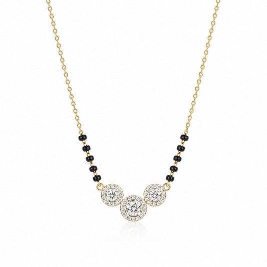 Pendentif mangalsutra triple halo en or jaune 18 carats et diamant naturel de 0,62 carat poinçonné