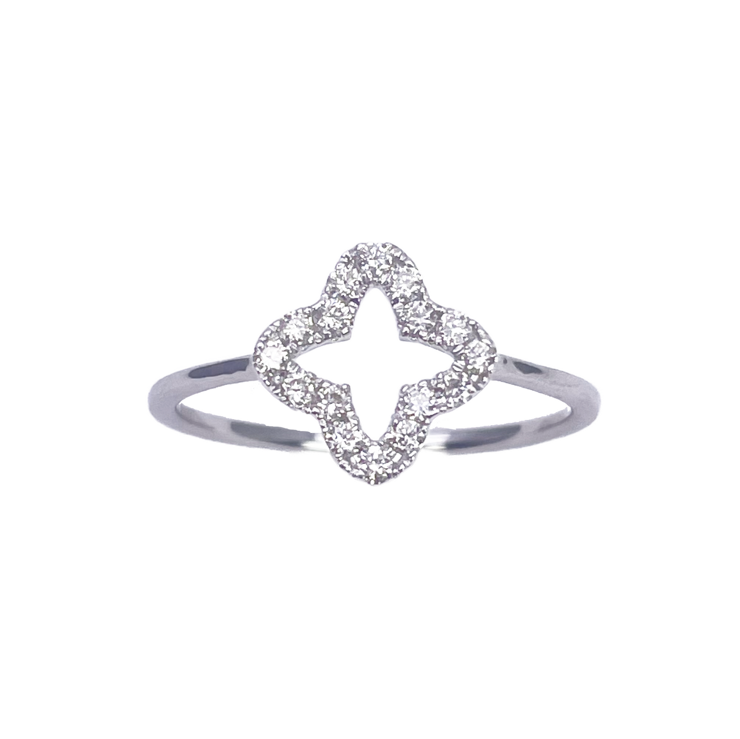 Bague trèfle/fleur en or blanc 18 carats avec diamants 0,19 carat