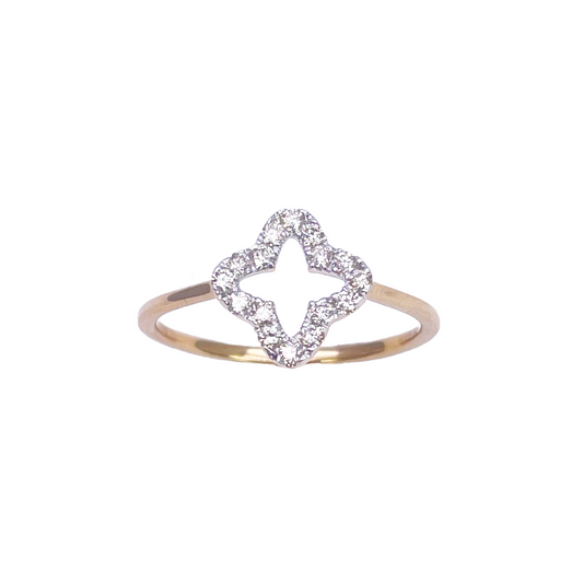 Bague Trèfle/Fleur en Or Jaune 18 carats et Diamants 0,18 carat