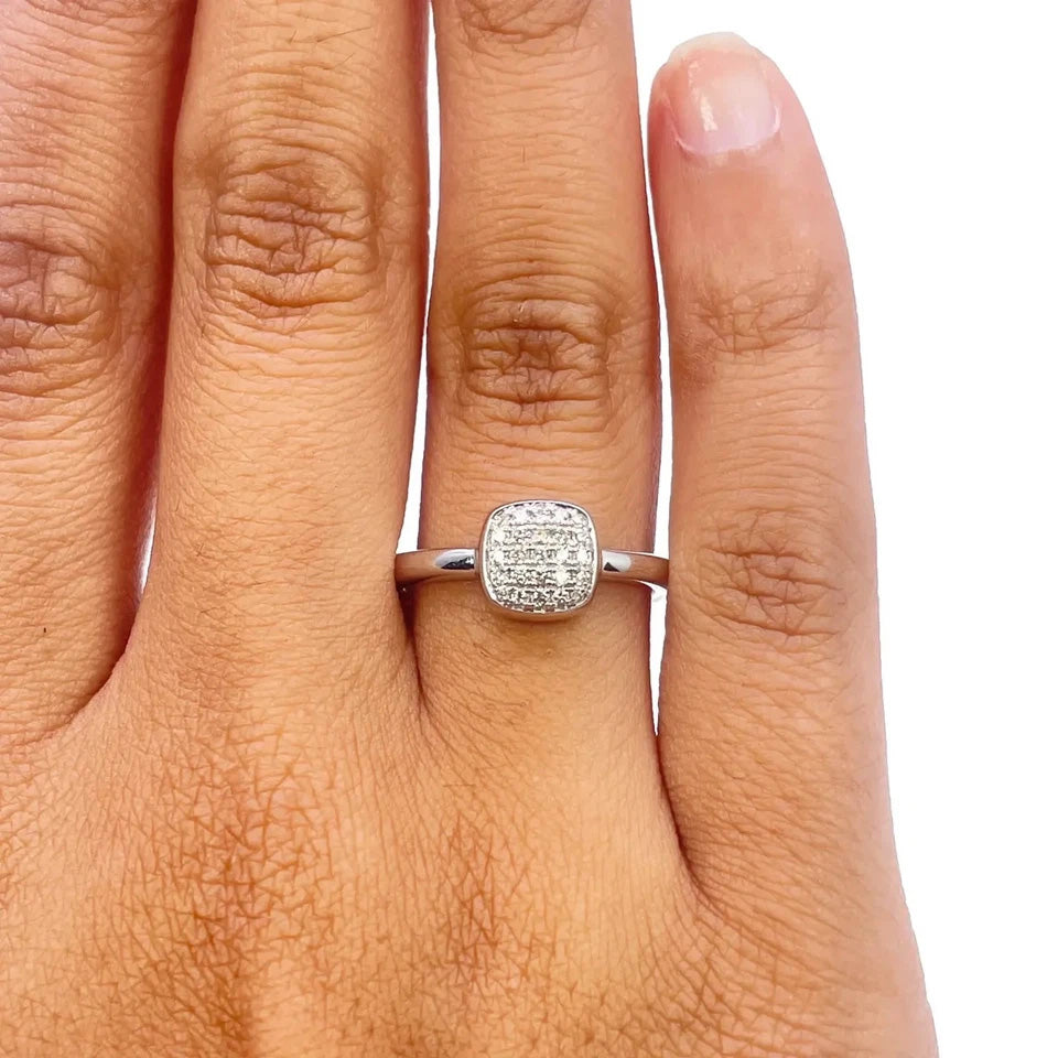18ct White Gold Natural Diamond Square Cluster Ring 0.15ct
