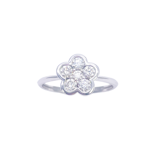 Bague en or blanc 18 carats avec diamants motif floral élégant 0,46 ct