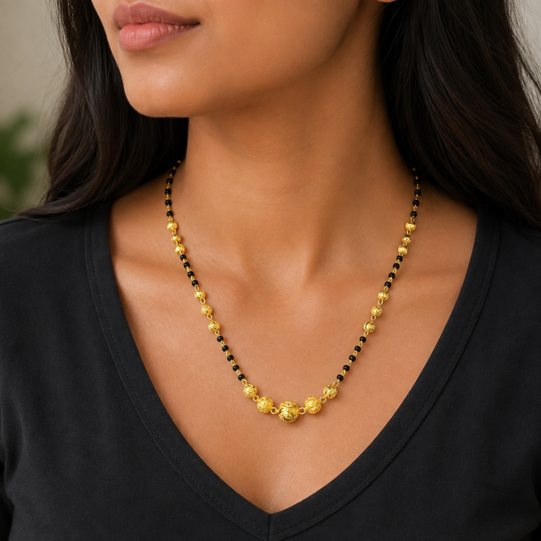 Collier mangalsutra en or jaune 22 carats perlé taille diamant 18,5
