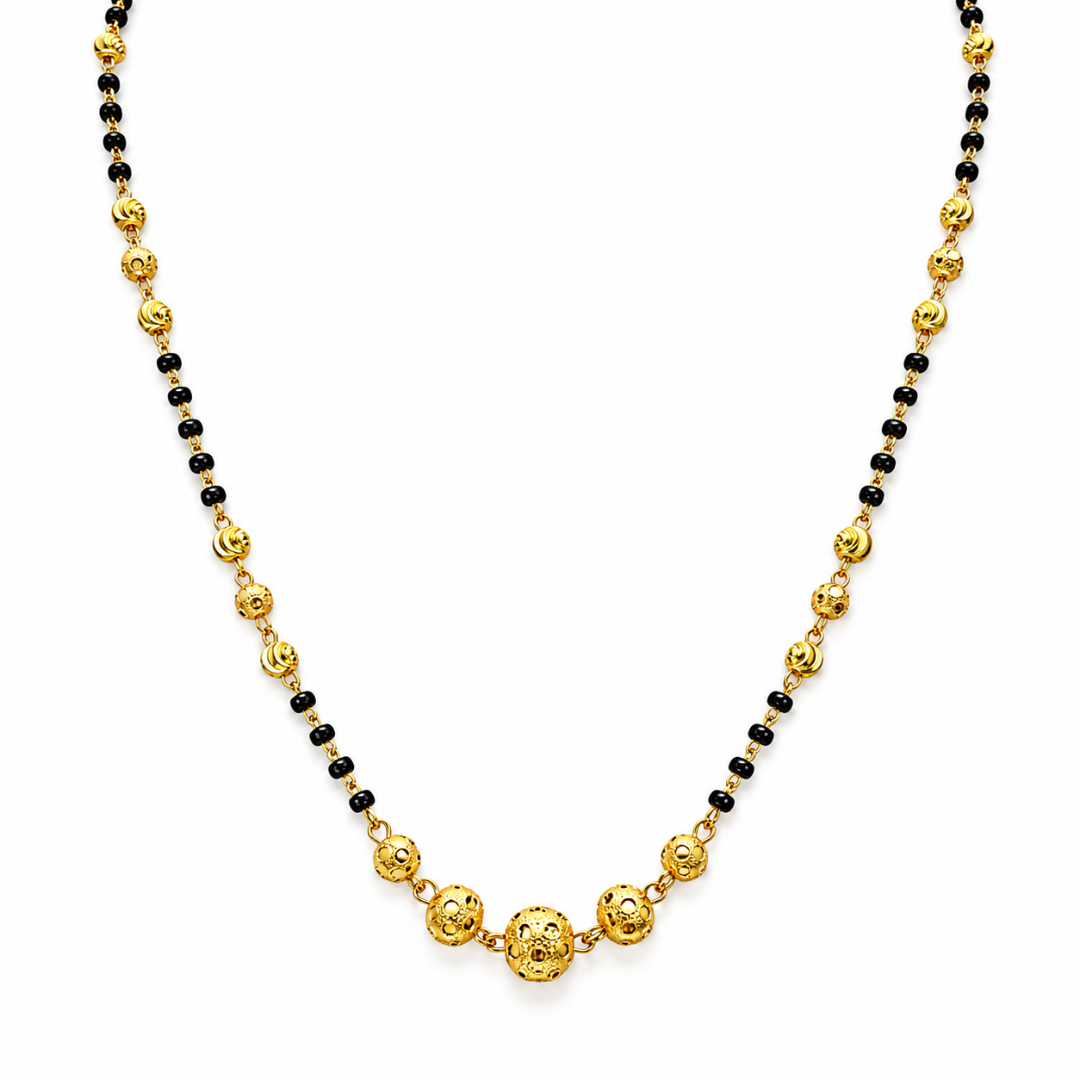 Collier mangalsutra en or jaune 22 carats avec perles taillées au diamant, 18,5 pouces