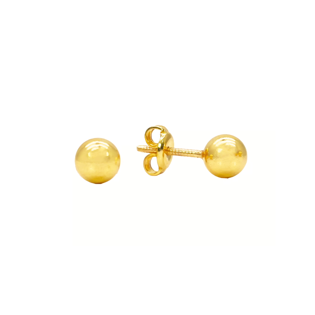 Puces d'oreilles boules rondes lisses, en or jaune 22 carats, polies, 5 mm