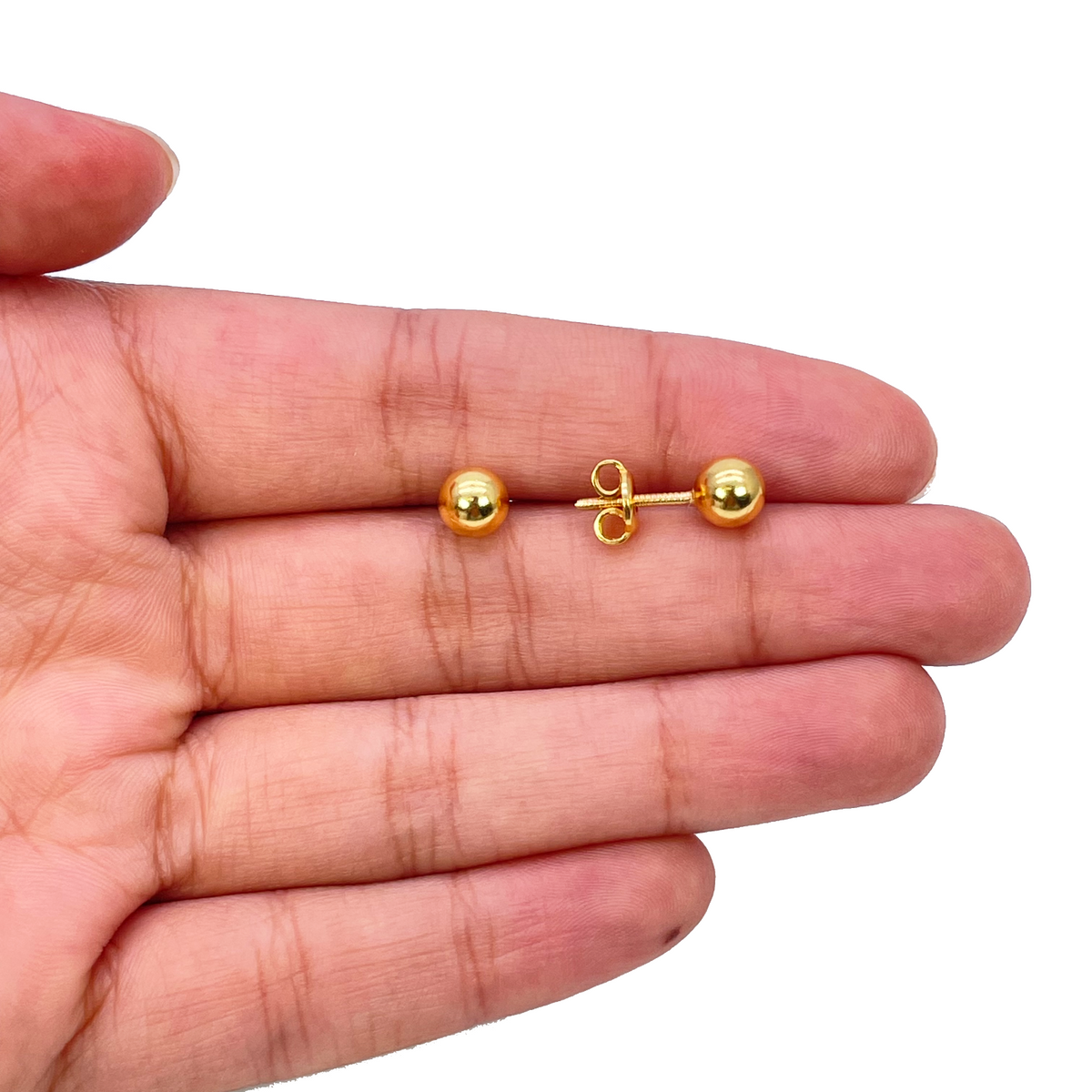 Puces d'oreilles boules rondes lisses, en or jaune 22 carats, polies, 5 mm