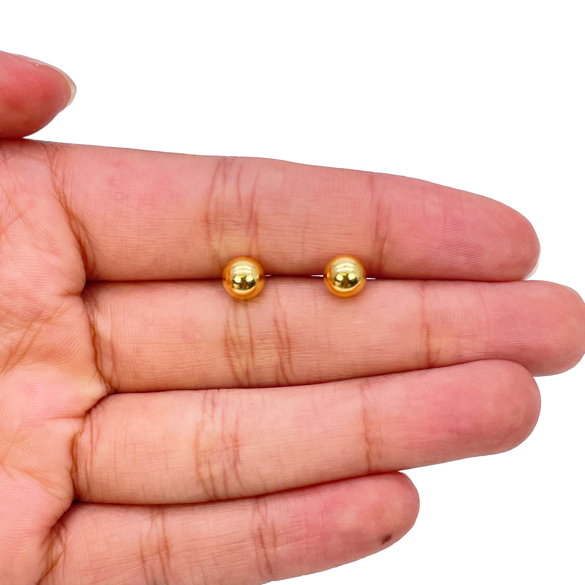 Puces d'oreilles boules rondes lisses, en or jaune 22 carats, polies, 5 mm