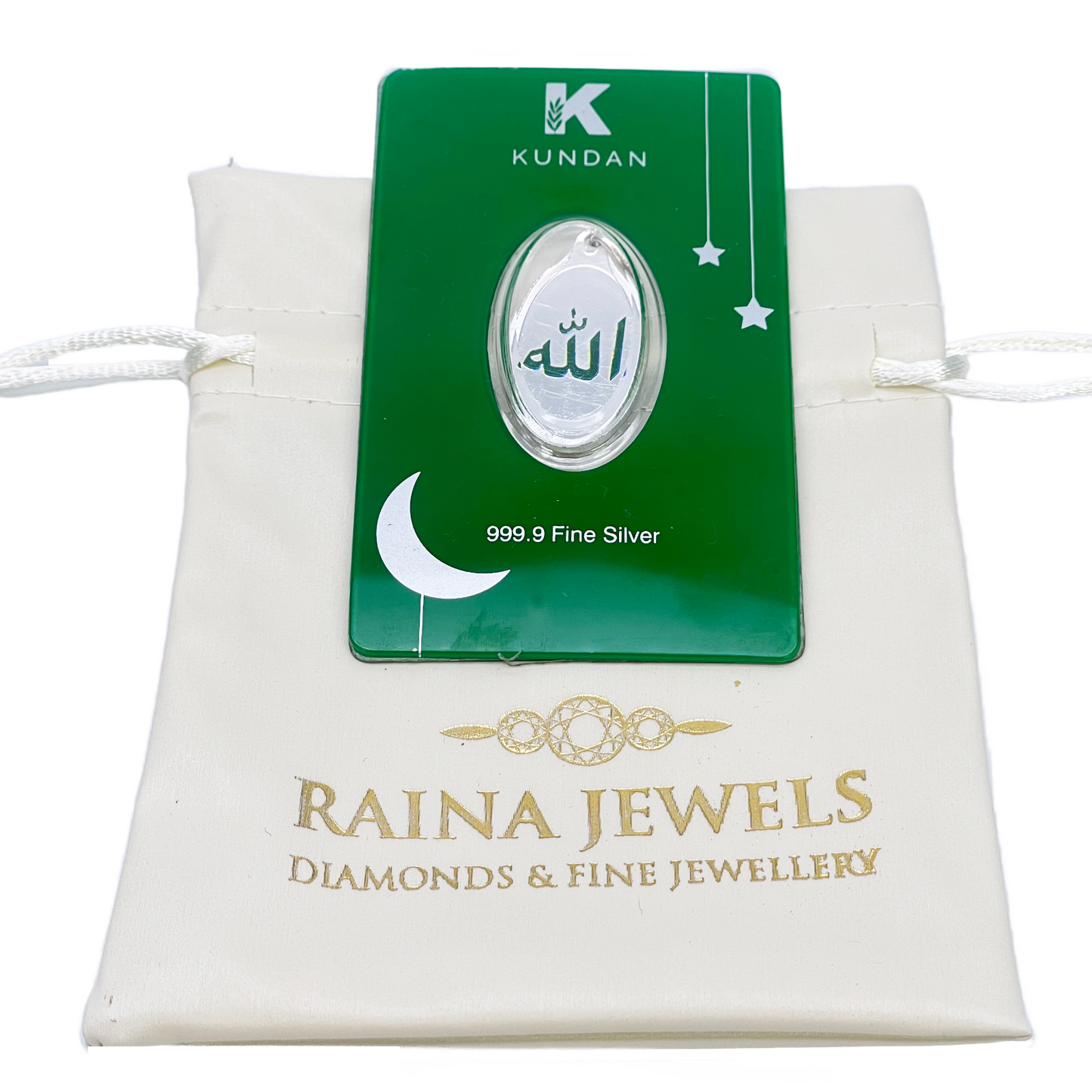 Pendentif Allah couleur verte en argent pur 999.9 de 5 grammes, emballage scellé
