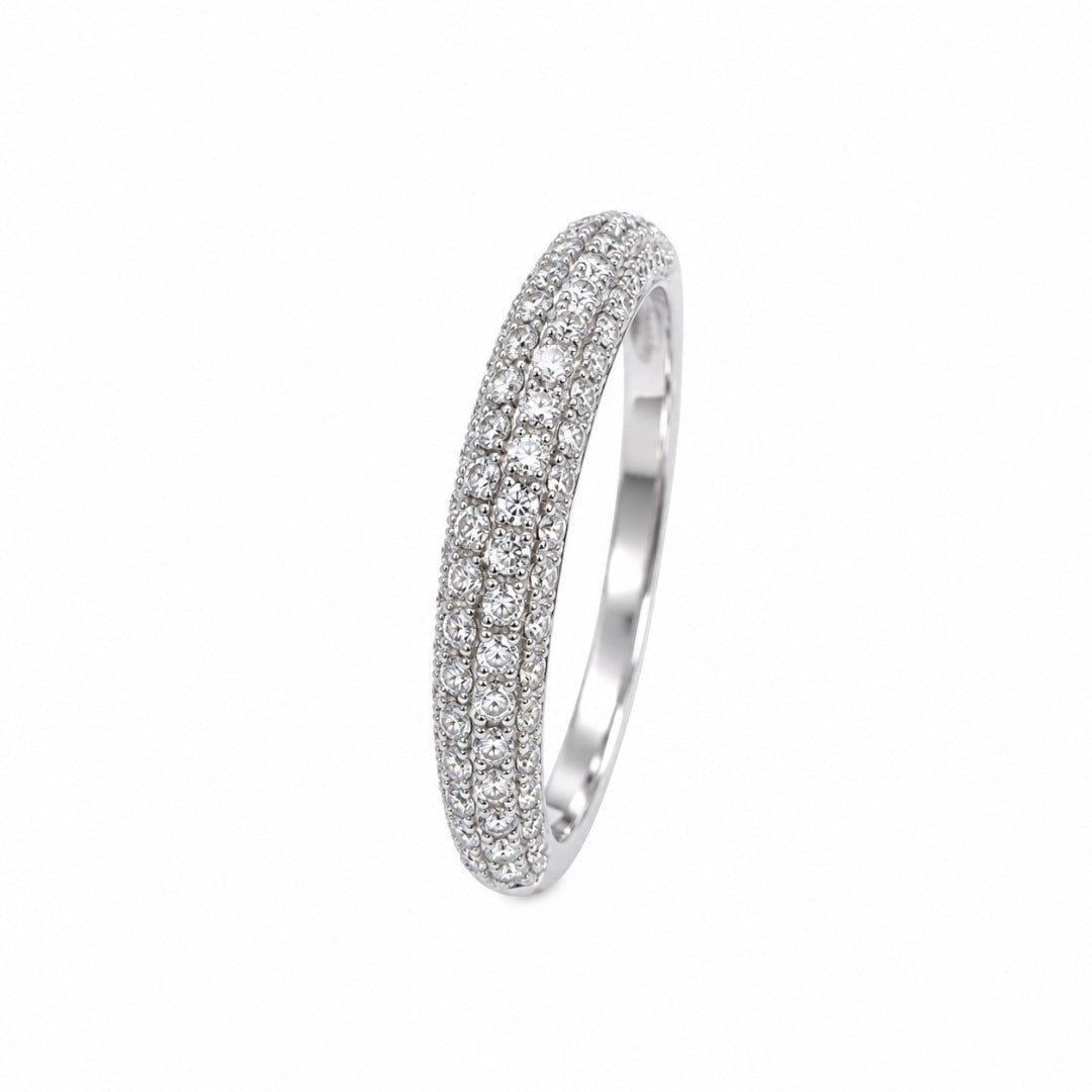 18ct White Gold Natural Diamond Dome Pave Wedding Ring 0.55ct