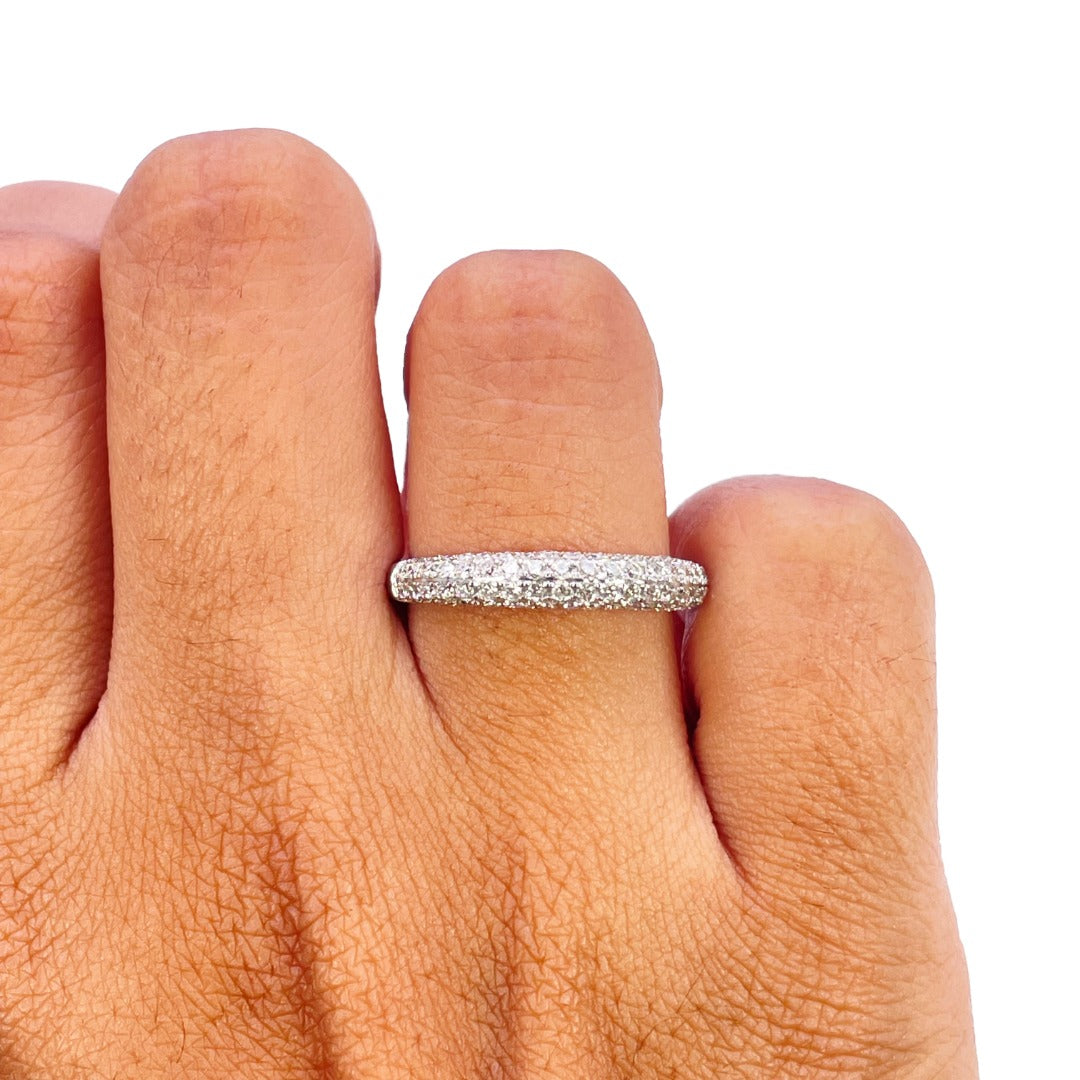18ct White Gold Natural Diamond Dome Pave Wedding Ring 0.55ct