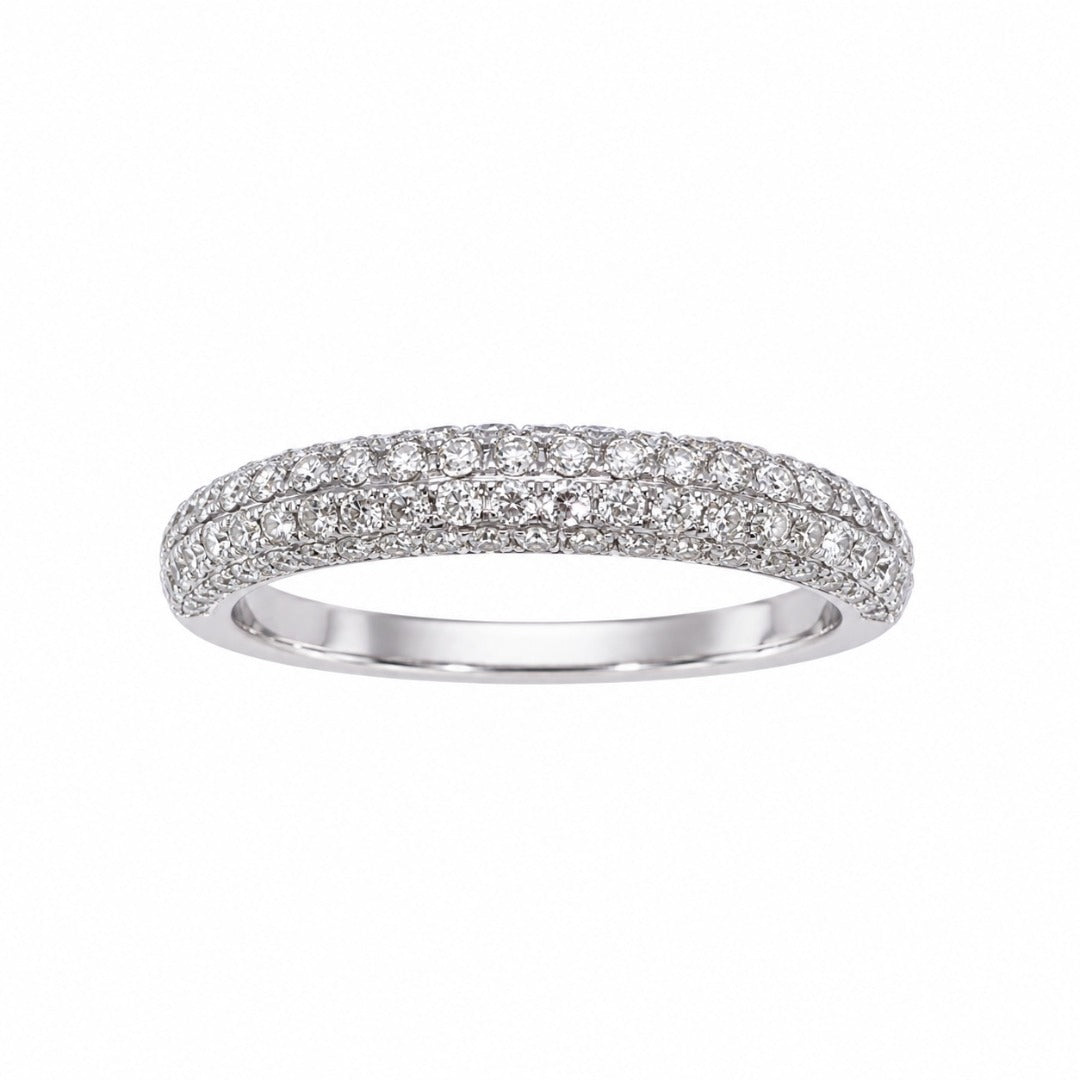 18ct White Gold Natural Diamond Dome Pave Wedding Ring 0.55ct