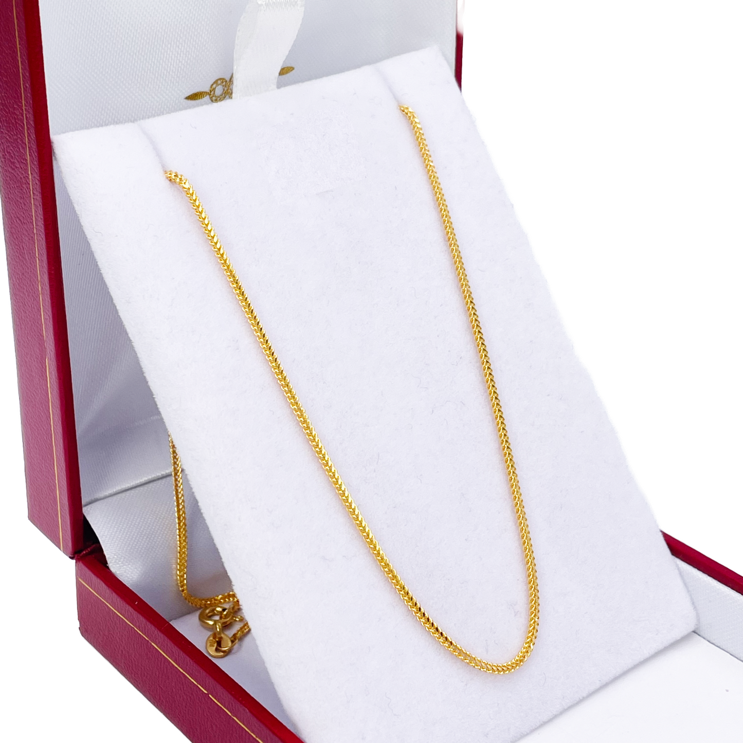 Chaîne en or jaune massif 22 carats maille queue de renard 16 pouces 1,2 mm de largeur