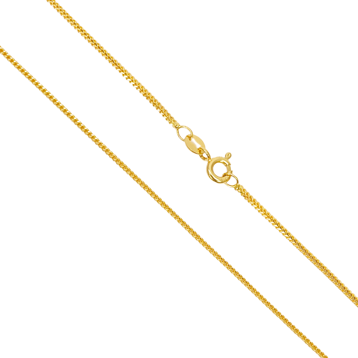 Chaîne en or jaune massif 22 carats maille queue de renard 16 pouces 1,2 mm de largeur