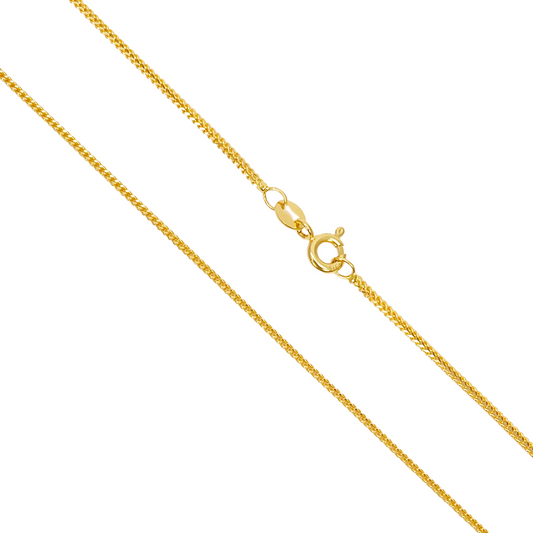 Chaîne en or jaune massif 22 carats maille queue de renard 16 pouces 1,2 mm de largeur