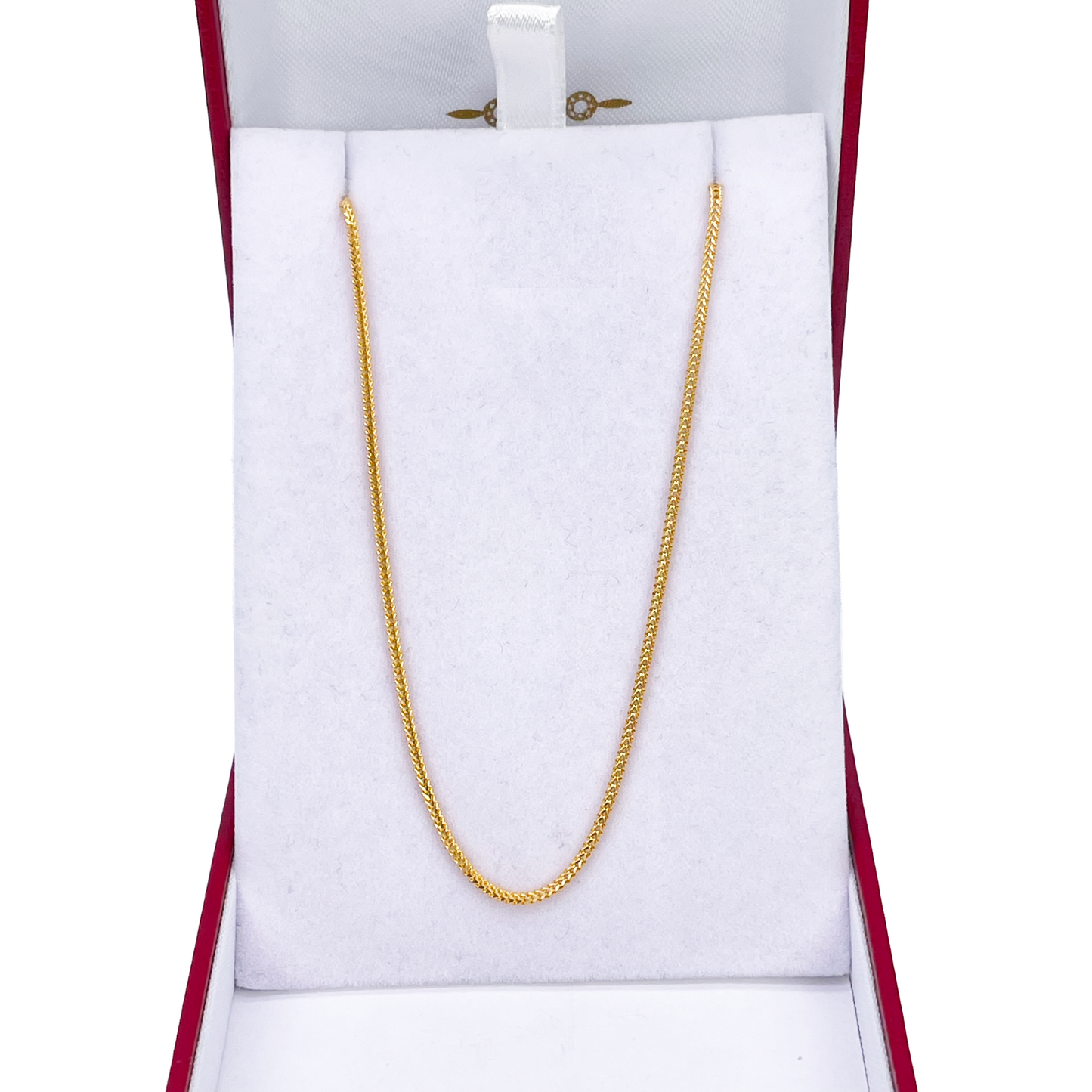 Chaîne en or jaune massif 22 carats maille queue de renard 16 pouces 1,2 mm de largeur