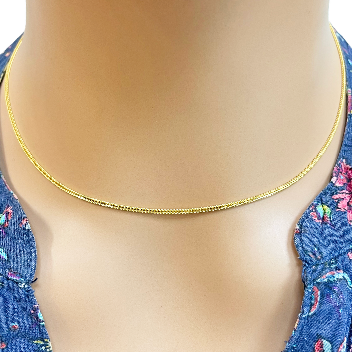 Chaîne en or jaune massif 22 carats maille queue de renard 16 pouces 1,2 mm de largeur