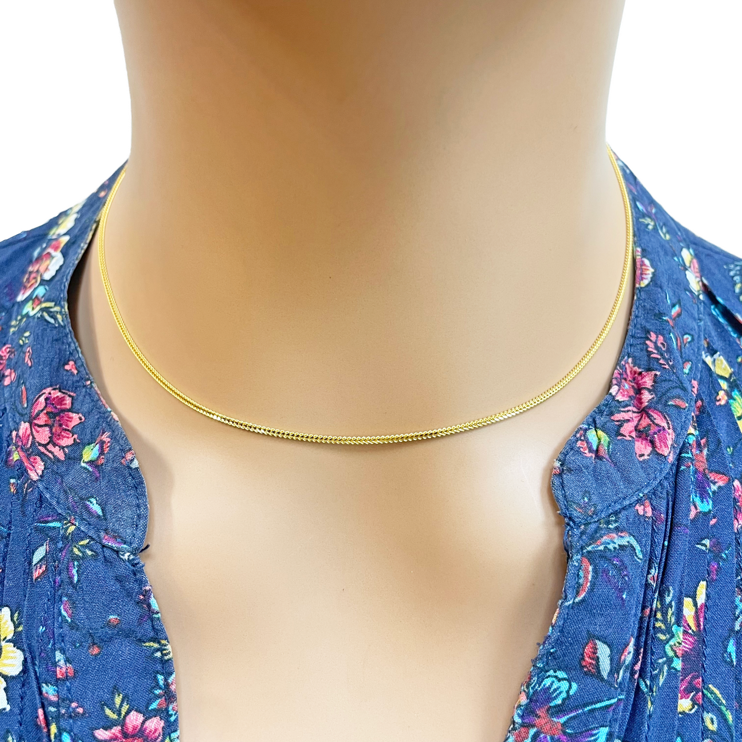 Chaîne en or jaune massif 22 carats maille queue de renard 16 pouces 1,2 mm de largeur